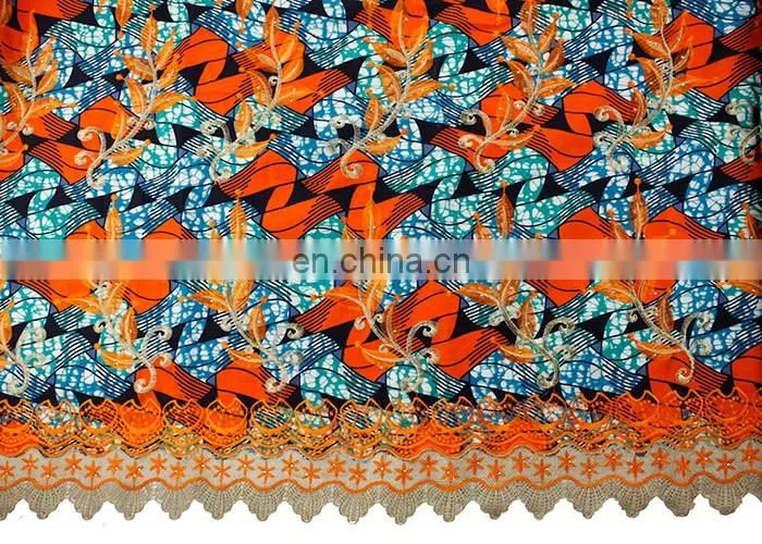 2016 wholesale African 6 yards wax printed fabric with guipure lace fabric for party