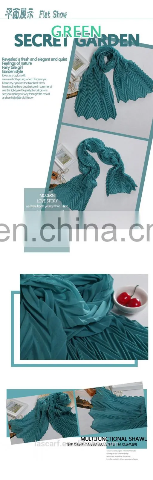 2015 Newest style fashion desig pure color machine pleat chiffon warp