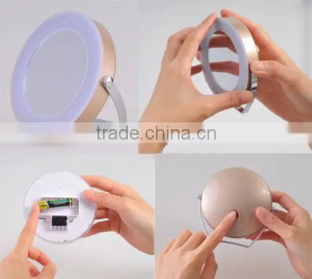 Mini Round Small 3x magnifying LED Makeup Mirror