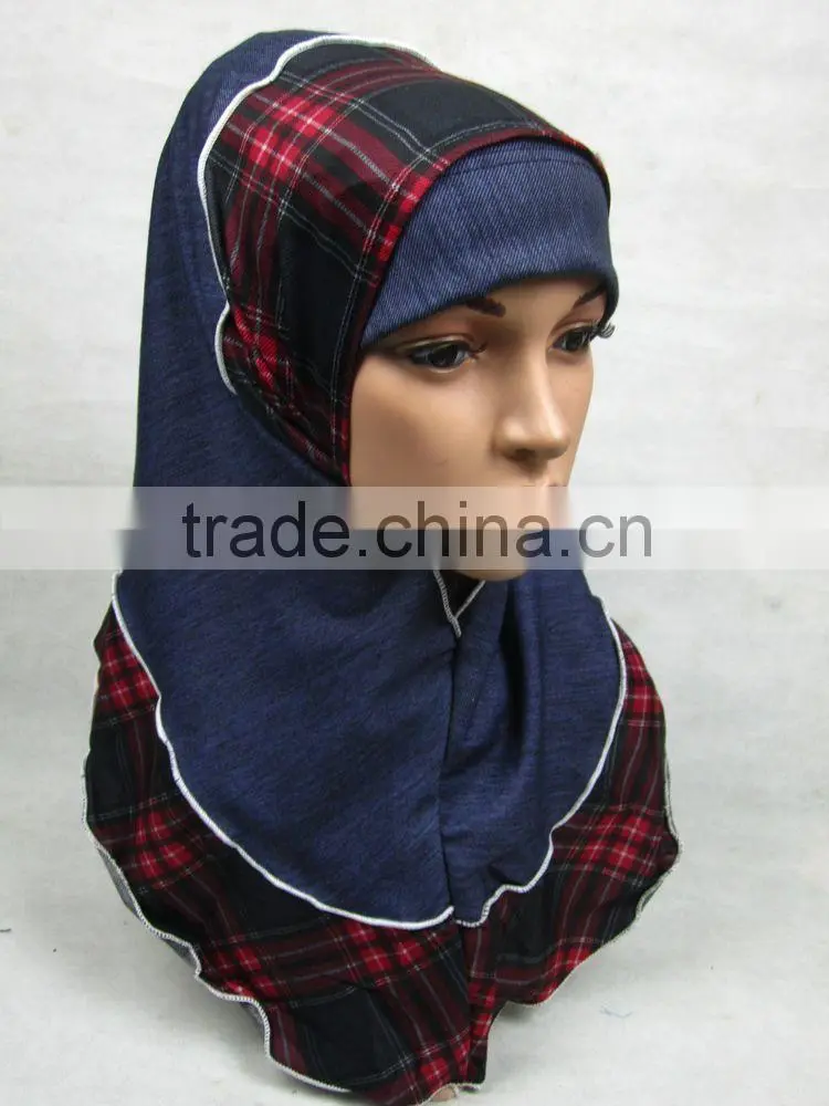 PT001 new Elastic Denim spring islamic scarf 2pcs hejab Two pieces muslim hijab