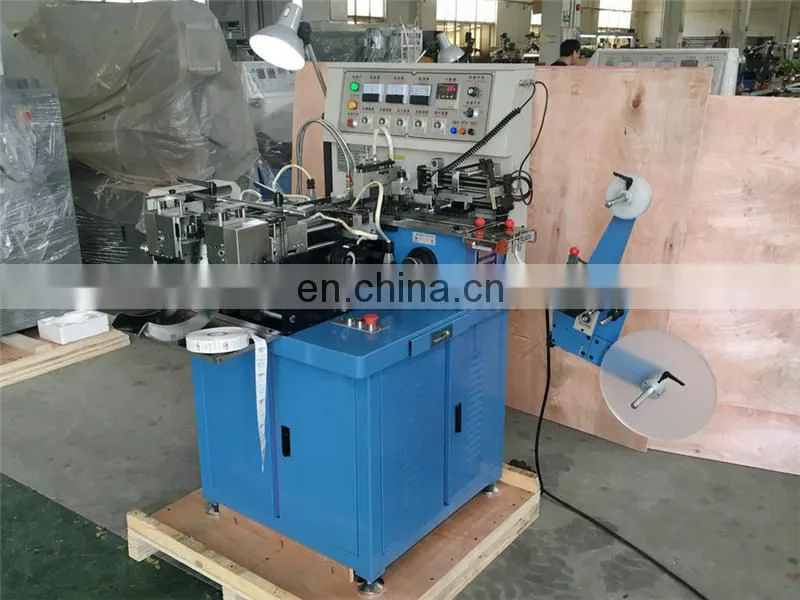WS586 WING SINGA Automatic multi functional ribbon polyester satin fabric label cutting and folding machine with end mitre fold