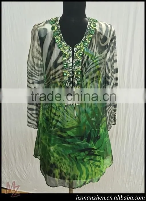 chiffon printed blouse for middle aged women