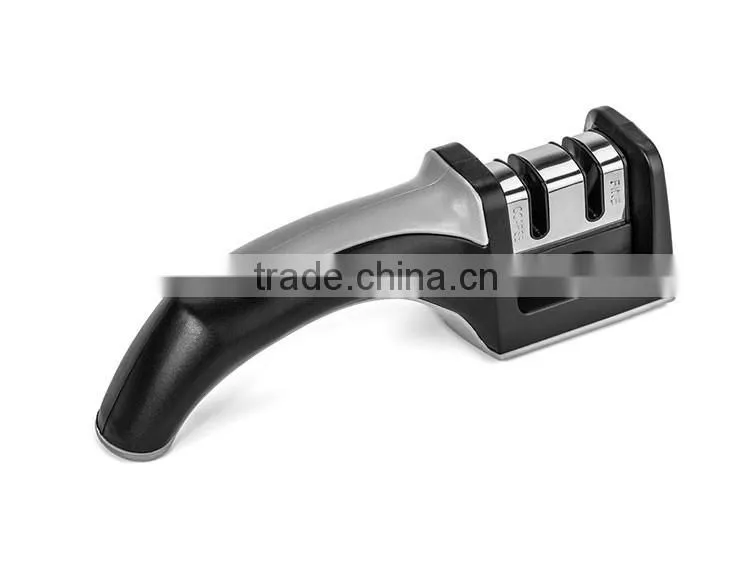 Kitchen Knife Sharpener 2 Stage Easy Grip Black Grey Finish Sharpening & Honing Straight Edge Stainless Steel Knives