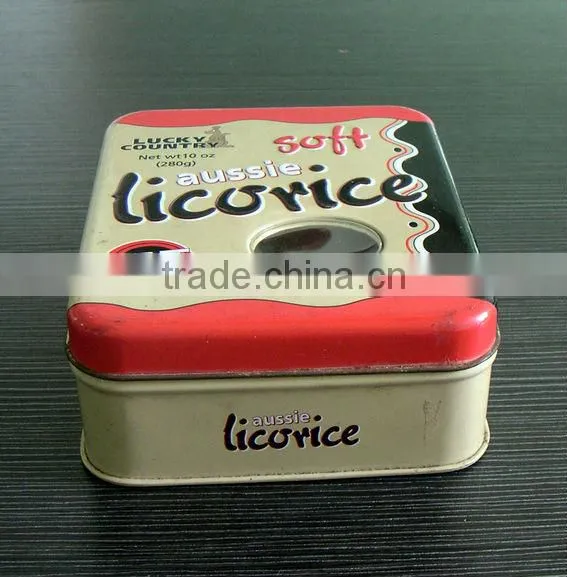 small candy packaging tin box with pvc window
