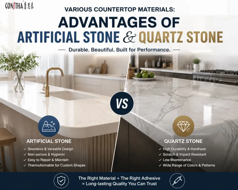 Various Countertop Materials: Advantages of Artificial Stone and Quartz Stone Countertops