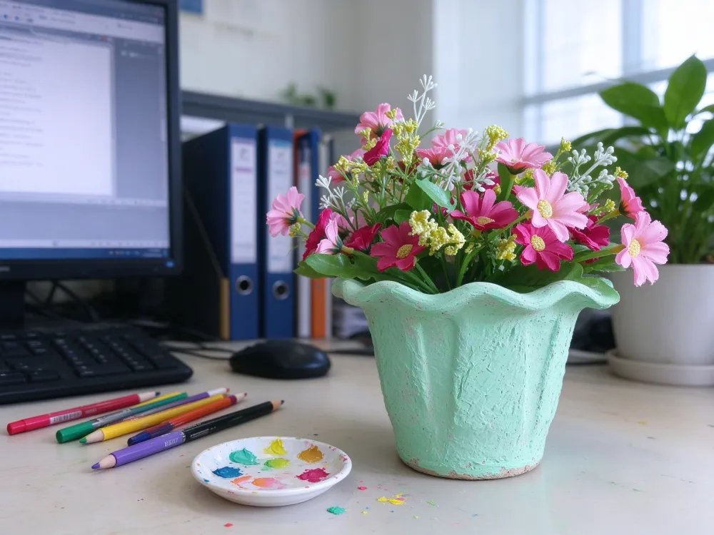paintable-pulp-planter-mint-green-wave-rim-desk
