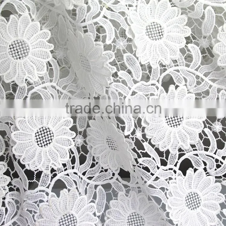 OEM beauty fashion French white 3D flower pattern embroidered mesh lace fabric for garment clothing