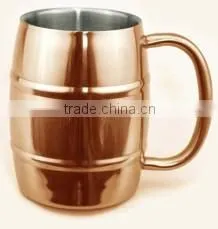 Passed FDA, CA65 Double Wall Barrel Shaped Stainless Steel Beer Mug 18oz/copper plating beer mug