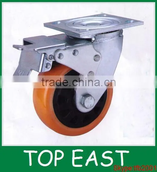 Heavy duty PU wheel 200KG load capacity fixed plate casters
