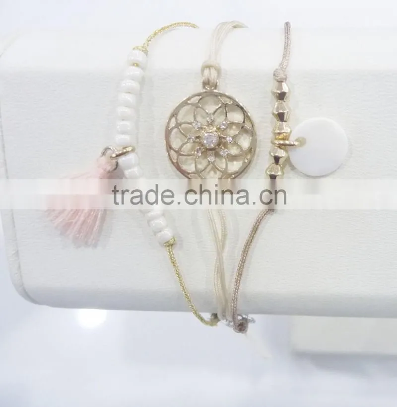FASHION MULTI ROW filigree metal disc charm,pearls tassel shell charms bracelet