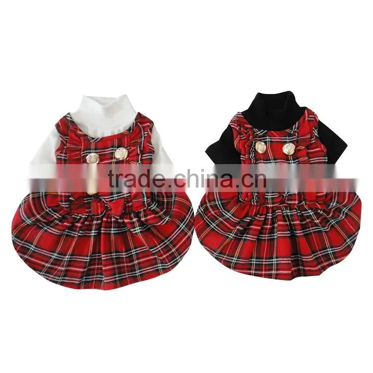 Wholesale Scotland Plaid Decorative Border Dog Skirt with White Collar