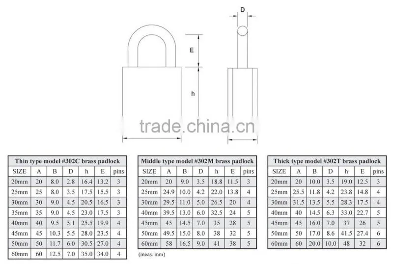 Brass Padlock 30mm 35mm 60mm