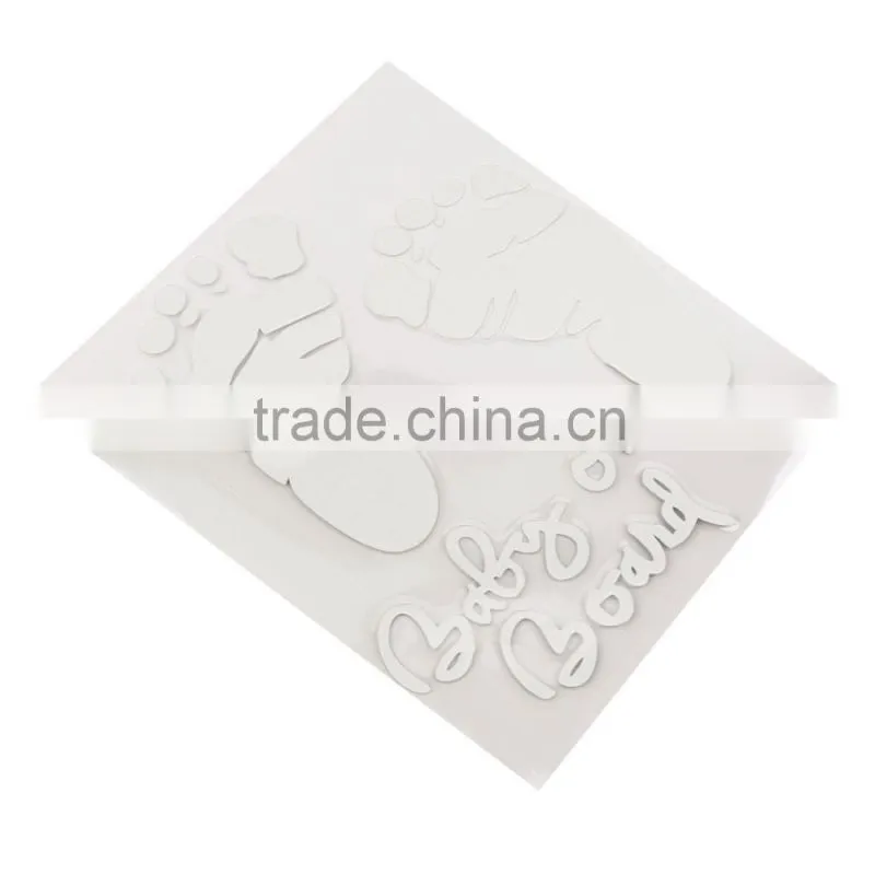 Refective Car Sticker Lovely Letter Baby on Board Baby Footprints Stickers Auto Safety Warning Window Sticker Black White