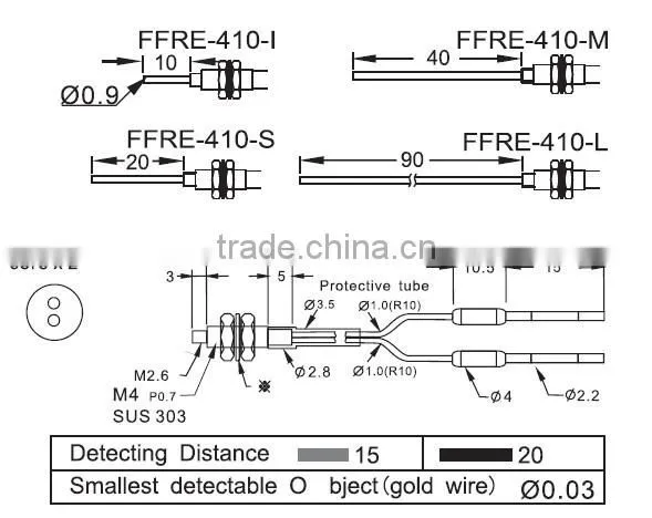M4 Fiber Optical sensors, with protective tube, diffuse optical fiber unit