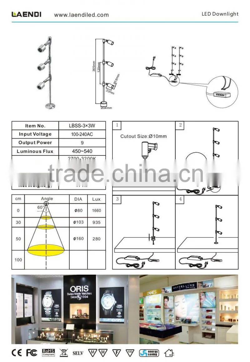 rotatable 3w led jewelry display lighting