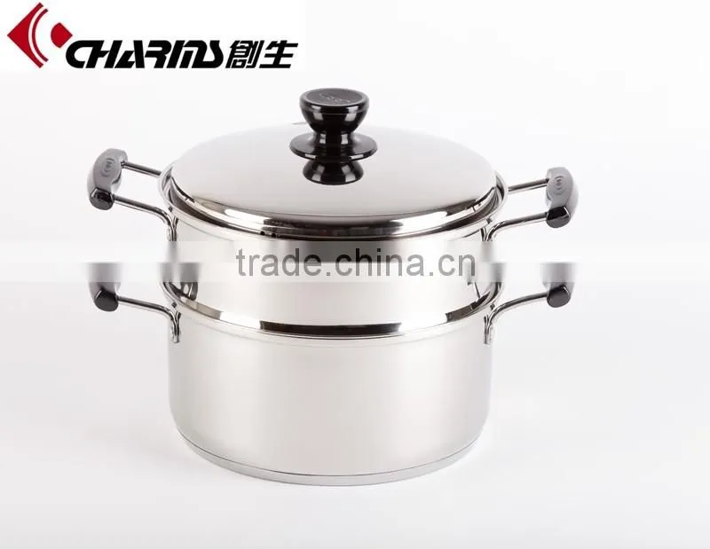 2015 New Charms 2 layers multi function stainless steel bamboo steamer pot with handle & lid, stainless steel steamer