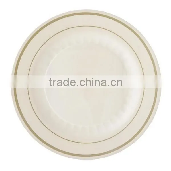 Ivory with Gold Trimmed 9'' Round Disposable Plate