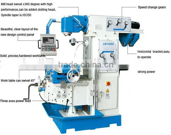 LM-1450A 360 degree swivel head universal milling machine