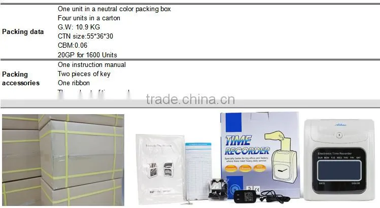 electronic punch card time recording attendance machine/time attendance machine