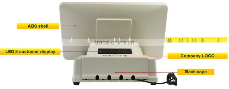 customized 5 wire resistive touch screen pos terminal with cash drawer
