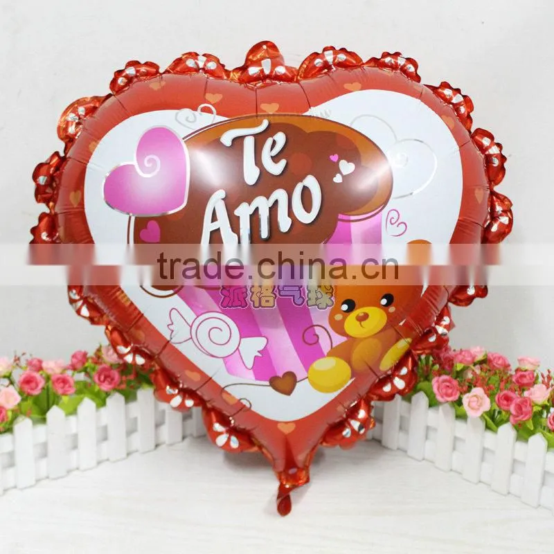 Hot sale 23 inch lace Spanish "I love you" balloon heart helium balloon for kids toys wedding decoration balloons,foil balloon