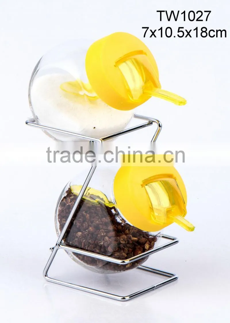 6pcs glass spice jar with spoon and metal rack (TW1026)