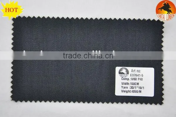 stock worsted 60%wool 40%polyester twill black fabric for suits and jackets