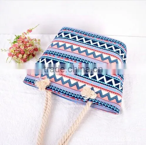 2016 Women's Canvas Straw Beach Bag Casual Tote Shoulder Bag Purse Handbag