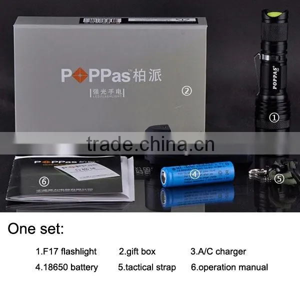 F17 XM-L T6 led Flashlight Torches for 18650 rechargeable battery flashlights and torches