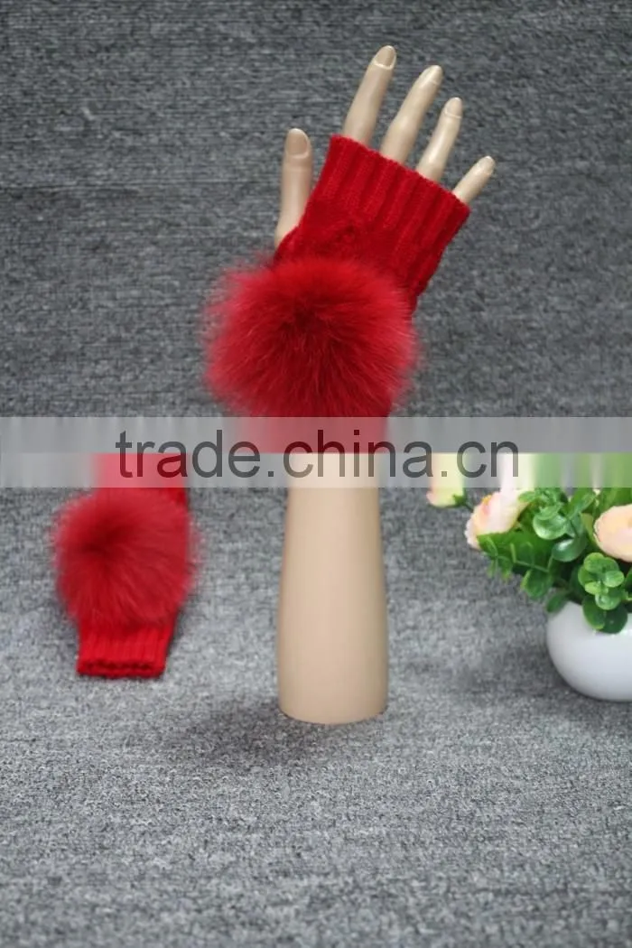 Factory price women's leather gloves with rex rabbit fur/black gloves