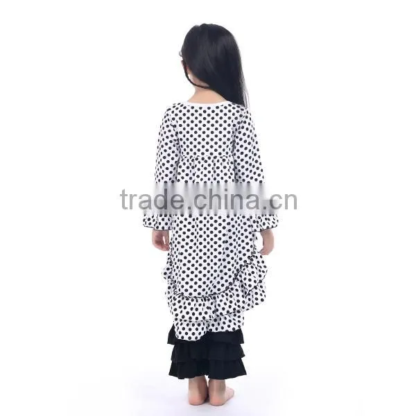online wholesale children's boutique 2 pieces sets baby girls fashion design white and black dot ruffle outfits