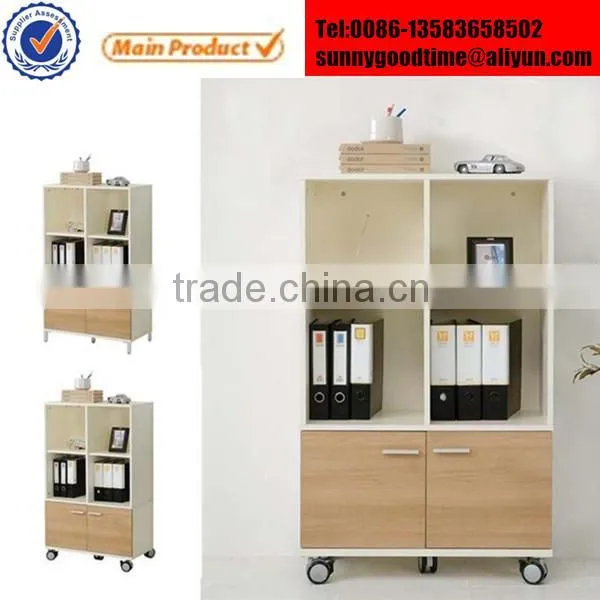 Cheap wooden movable book rack with wheels