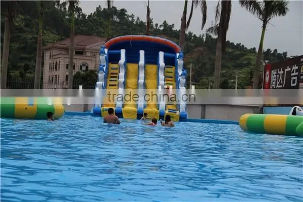 giant inflatable wave slide with metal frame pool / Inflatable water island