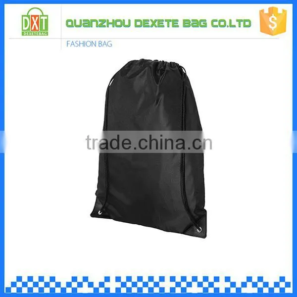 Promotional cheap polyester black drawstring bag custom