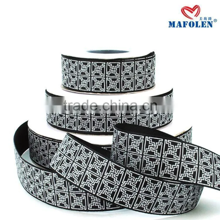 Ribbons factory in china cheap black printing checks grosgrain ribbon imported