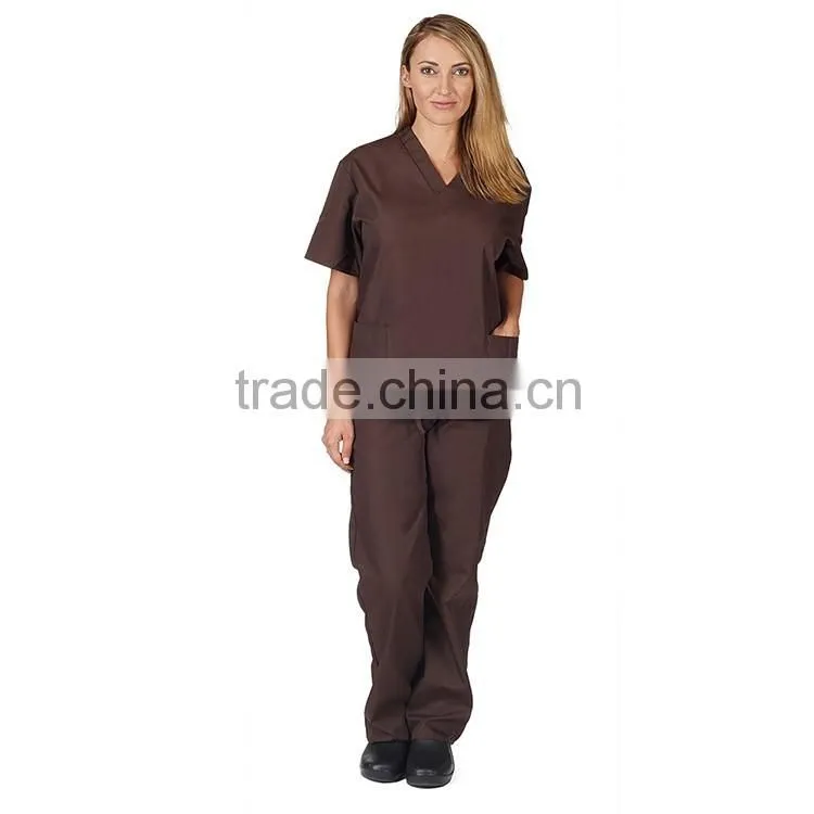 Stylish Solid Embroidery Logo Medical Scrubs/T/C,T/R,100%Cotton Fabric Medical Scrubs/Resistance Chlorine Bleaching Nurse Scrubs
