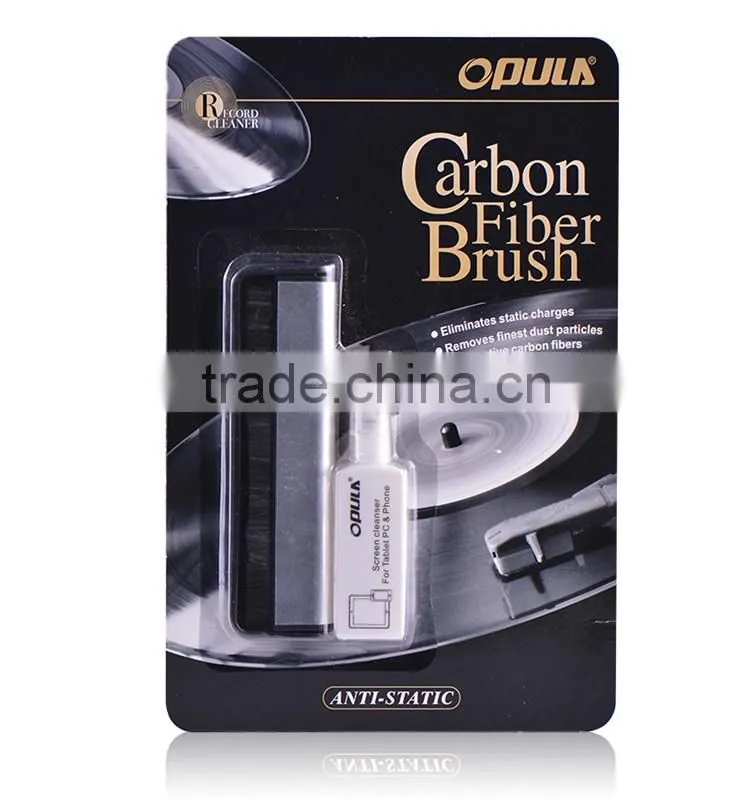 Carbon fiber velvet cleaning brush for vinyl records