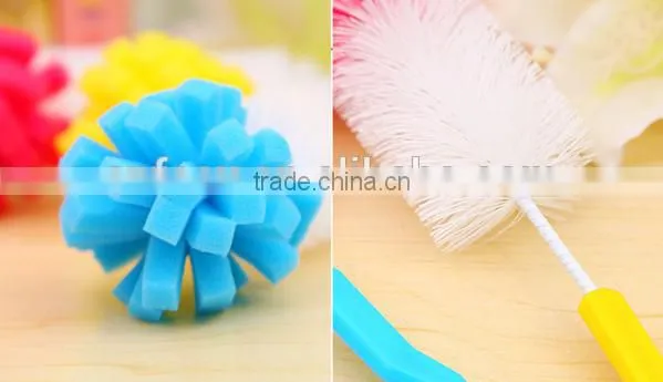 Good design long handle glass bottle cup cleaning brush with sponge head