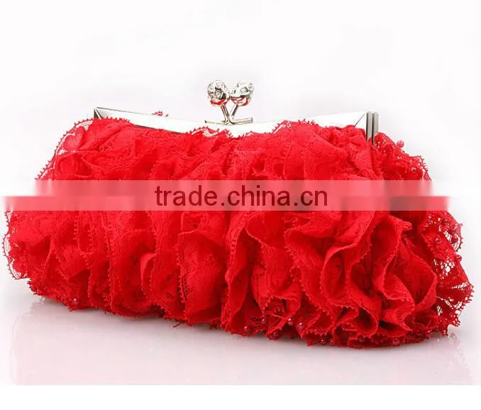 2014 wholesale Elegant Fashion party bag black lace evening bags