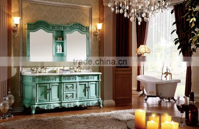 turkish style furniture baroque bathroom cabinet solid wood with double mirrors WTS801