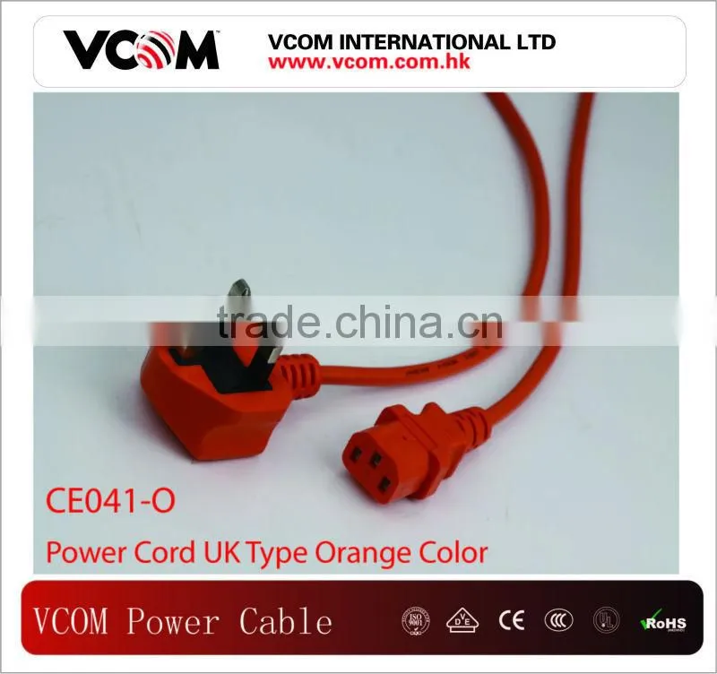 Orange Color UK Type Power Cord