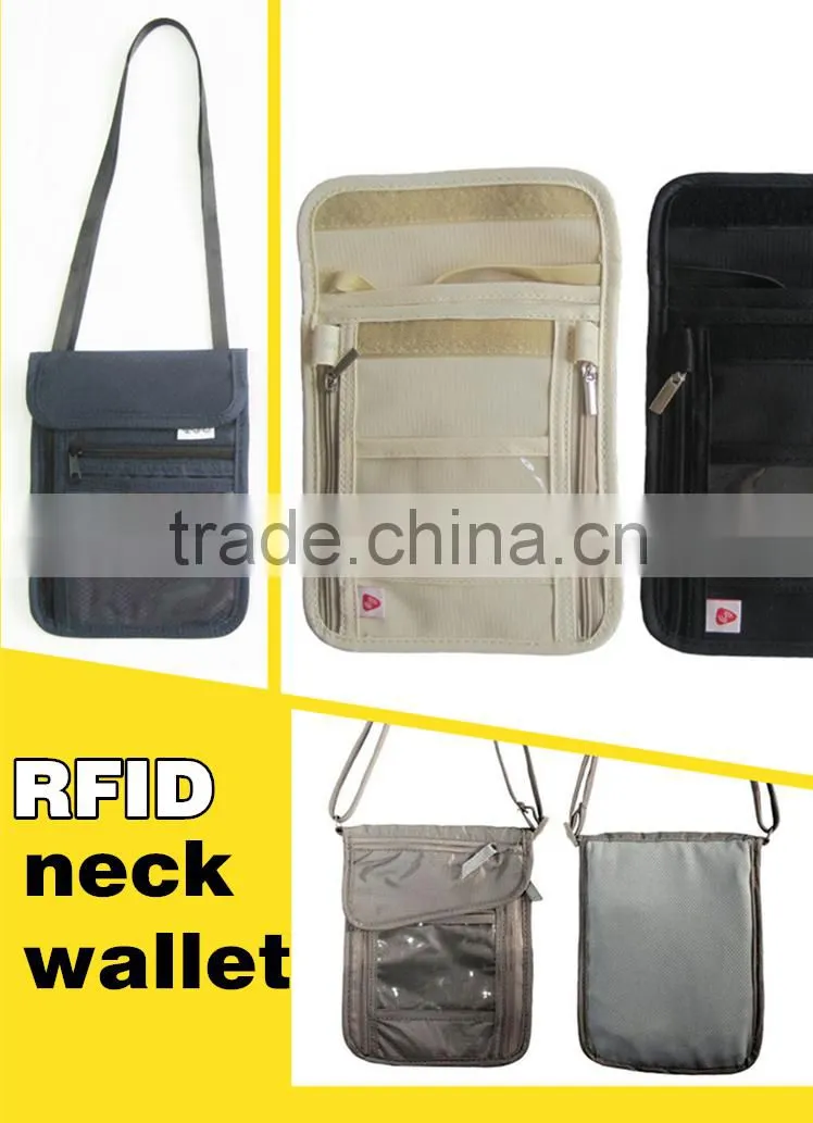 Fashionable new design holder hidden RFID neck wallet for travel 2016