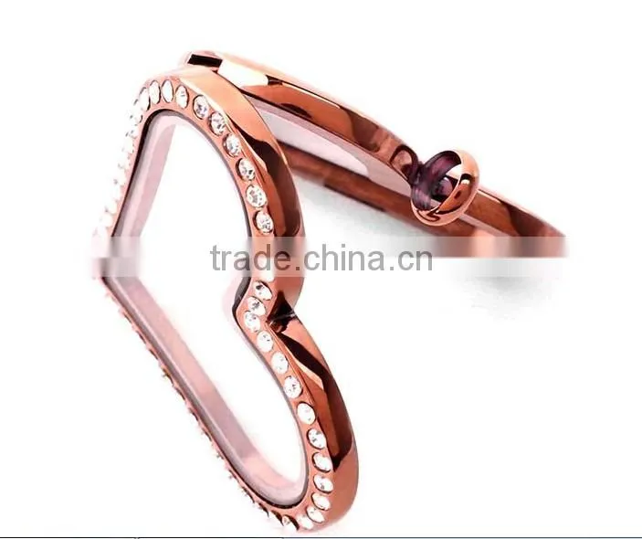 wholesale fashion newest metal heart pendant lockets heart charms lockets memory magnet crystal lockets