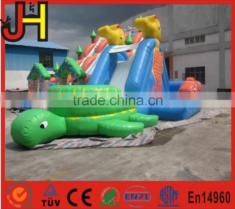 Hot sale inflatable pool side, ocean theme turtle bounce house, pool water slide
