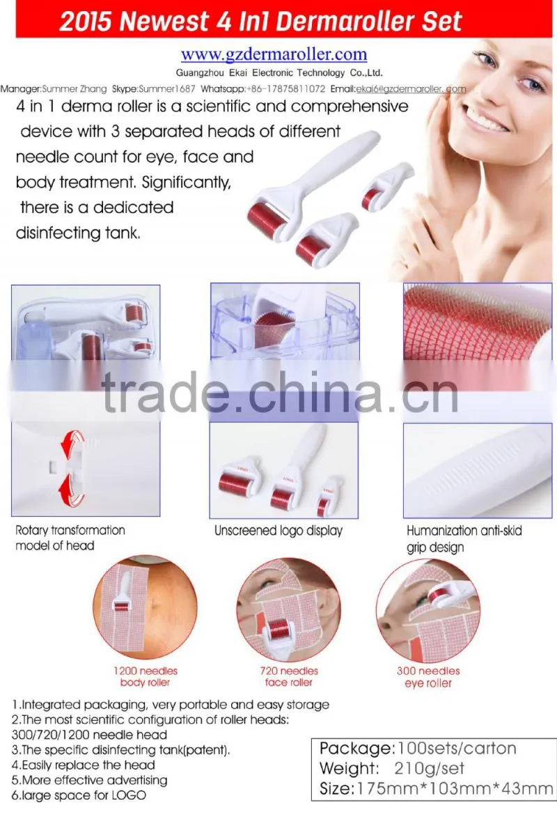 Professional mesotherapy needles derma roller 4 in 1 kit with gold micro needles
