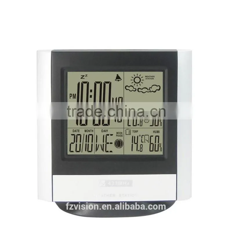 Black Wireless Weather Station Kit with Indoor Outdoor Digital Thermometer Hygrometet Weather Forecast Clock 3 Tramsmitters