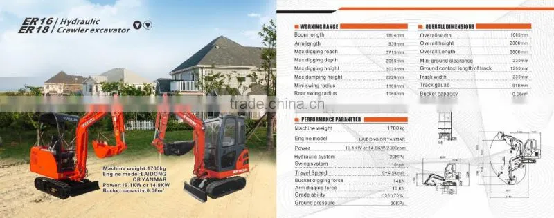 Everun brand ER18 mini Excavator with CE certificate