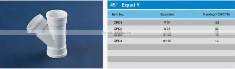 PVC Drainage Pipe Fittings 45 Equal Y