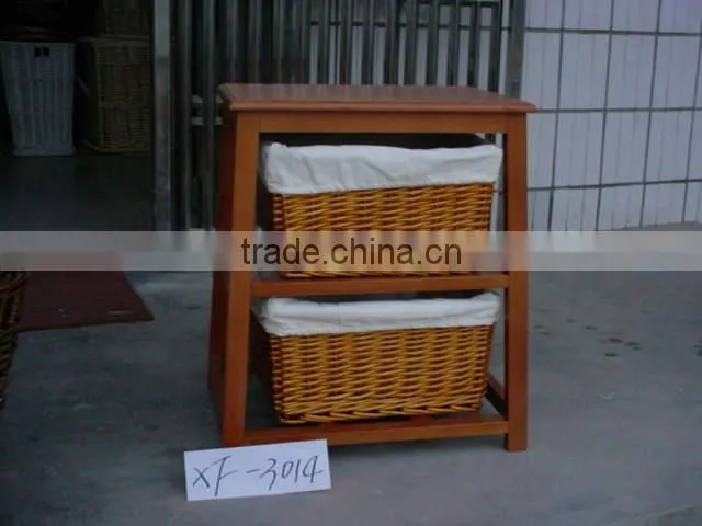 Storage bench with wicker baskets with 4 wheels