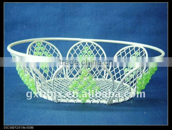 Egg shaped creamywhite moses decorative with green pearl storage fruit basket